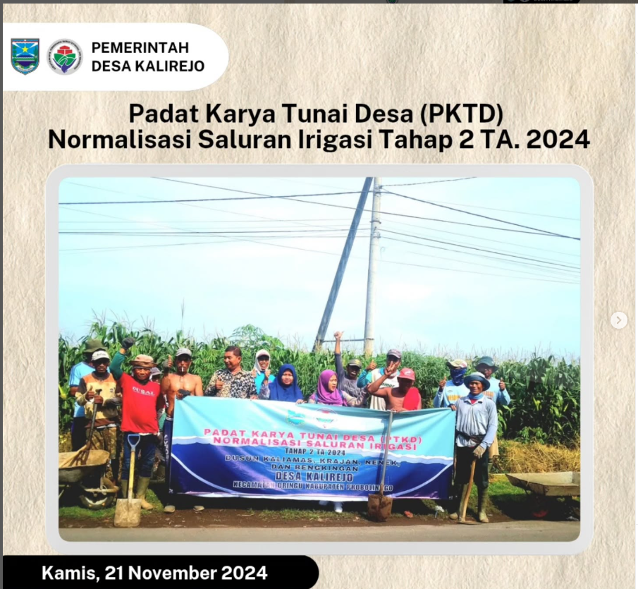 Padat Karya Tunai Desa (PKTD) Normalisasi Saluran Irigasi Tahap 2 Tahun 2024